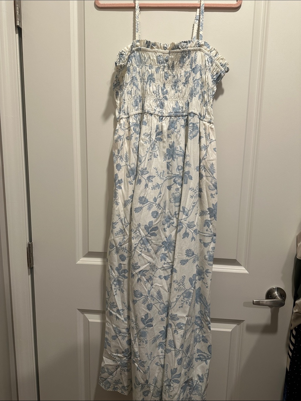 Universal Thread White Maxi Dress with Blue Floral Print